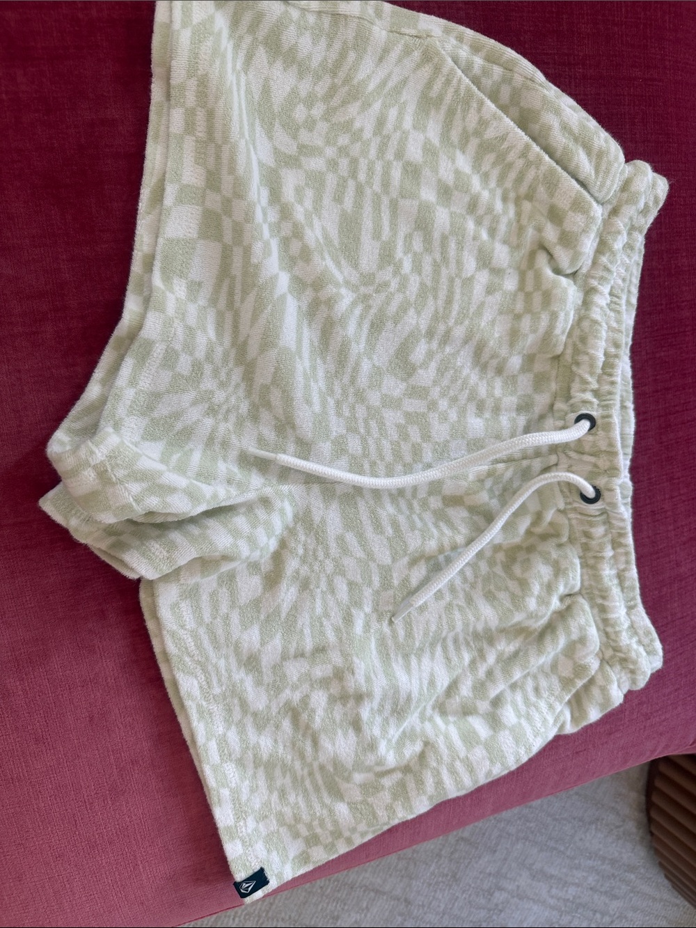 Women’s Terry Volcom Shorts in Light Sage with Drawstring Waist